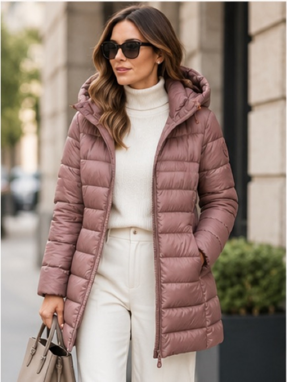 SAVE THE DUCK Quilted Hooded Puffer Jacket in Dusty Rose
